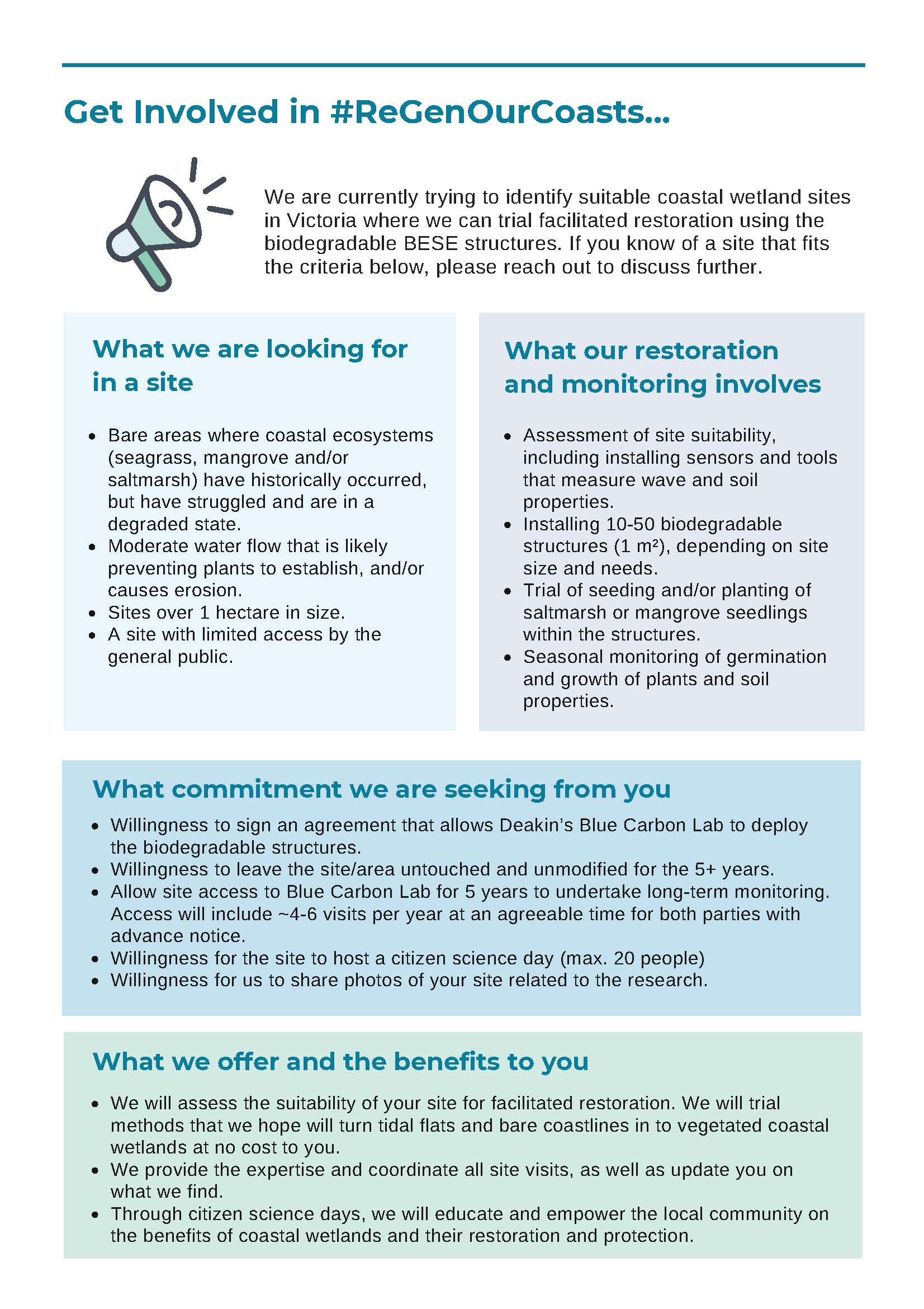 ReGenOurCoasts Project Site Recruitment Pamphlet